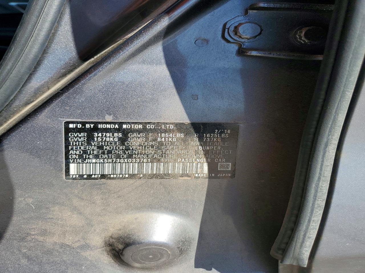 2016 HONDA FIT EX photo 12