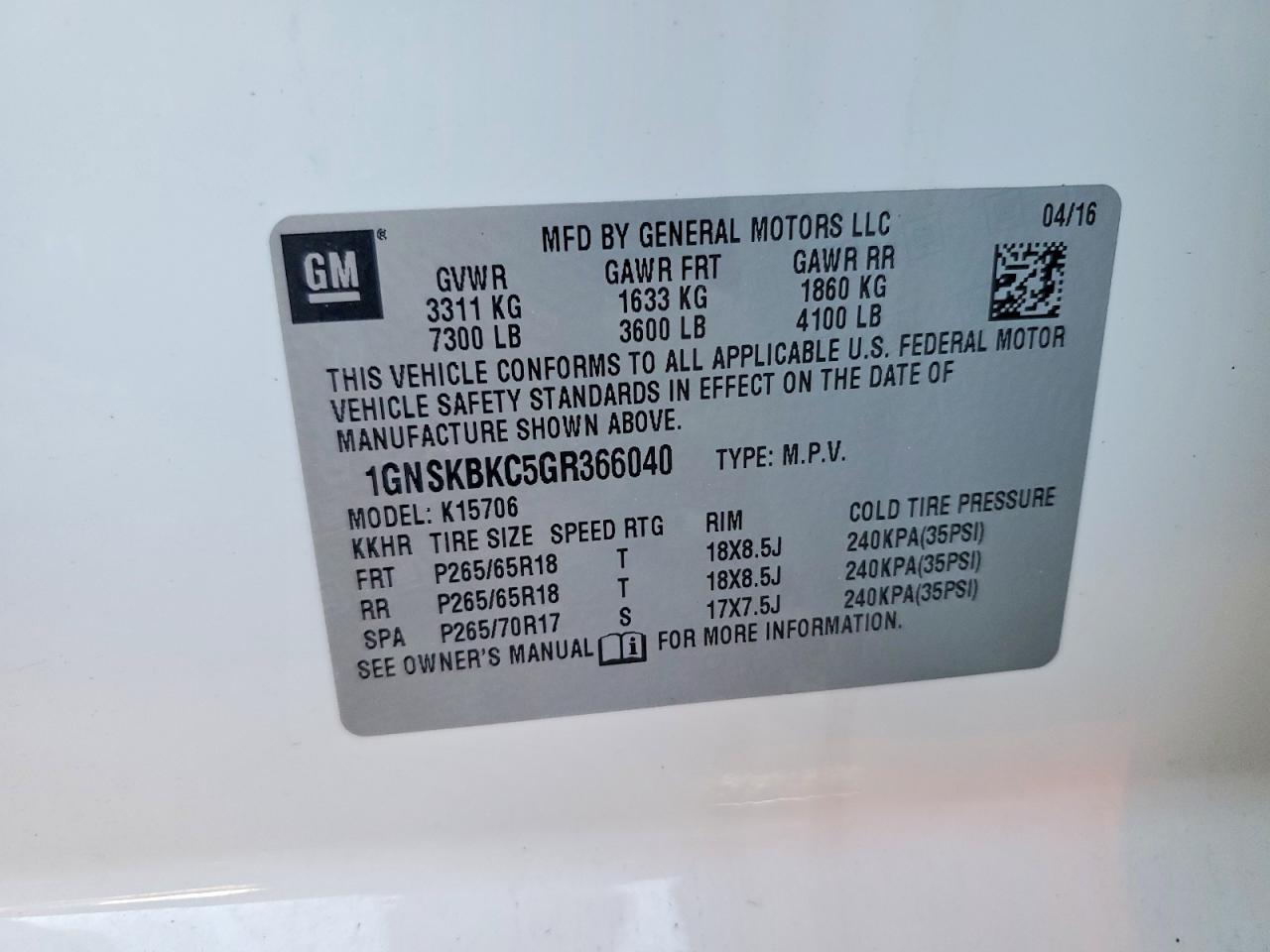 2016 CHEVROLET TAHOE K1500 LT photo 25