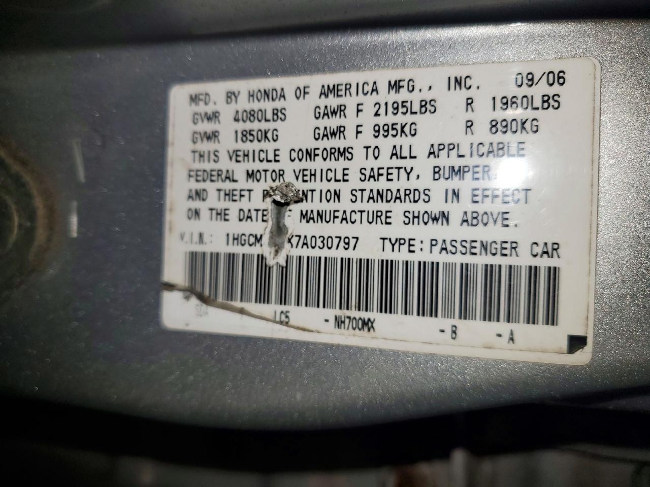 2007 HONDA ACCORD LX photo 23