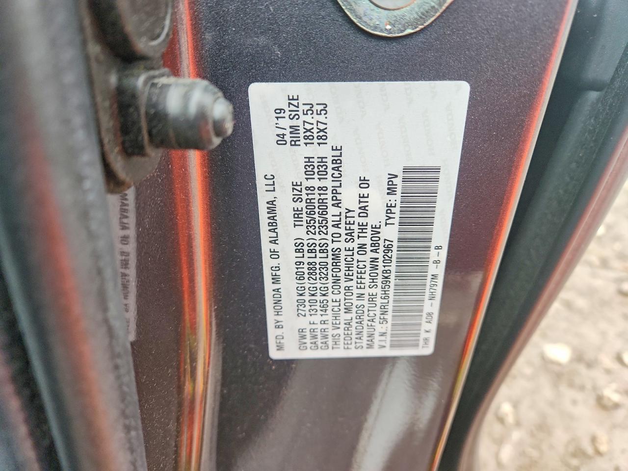 2019 HONDA ODYSSEY EX photo 13