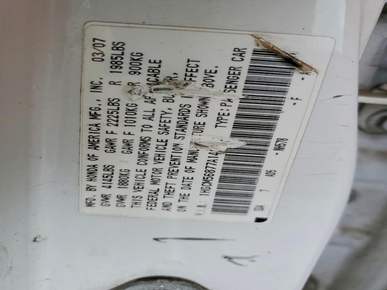 2007 HONDA ACCORD EX photo 12