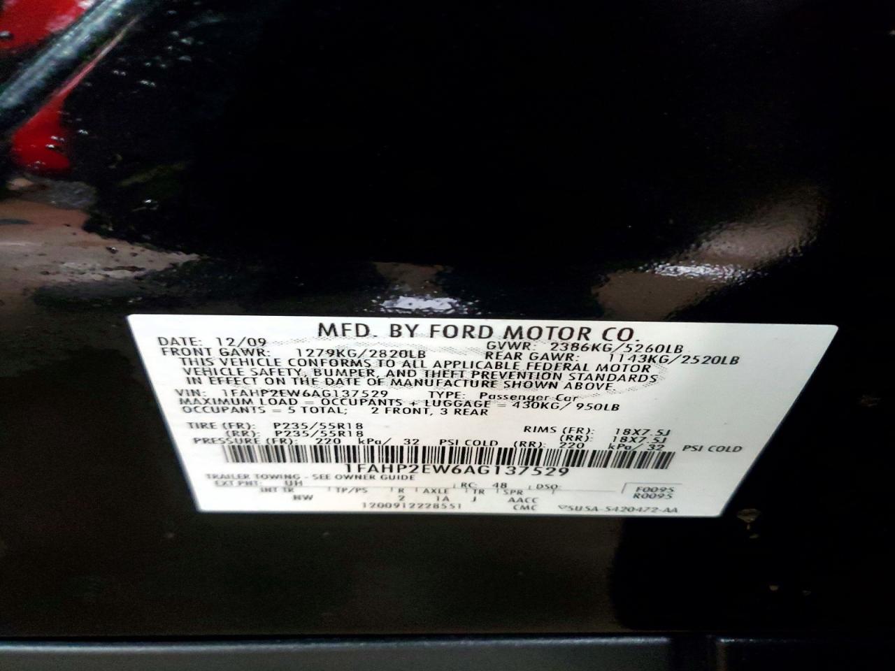 2010 FORD TAURUS SEL photo 12