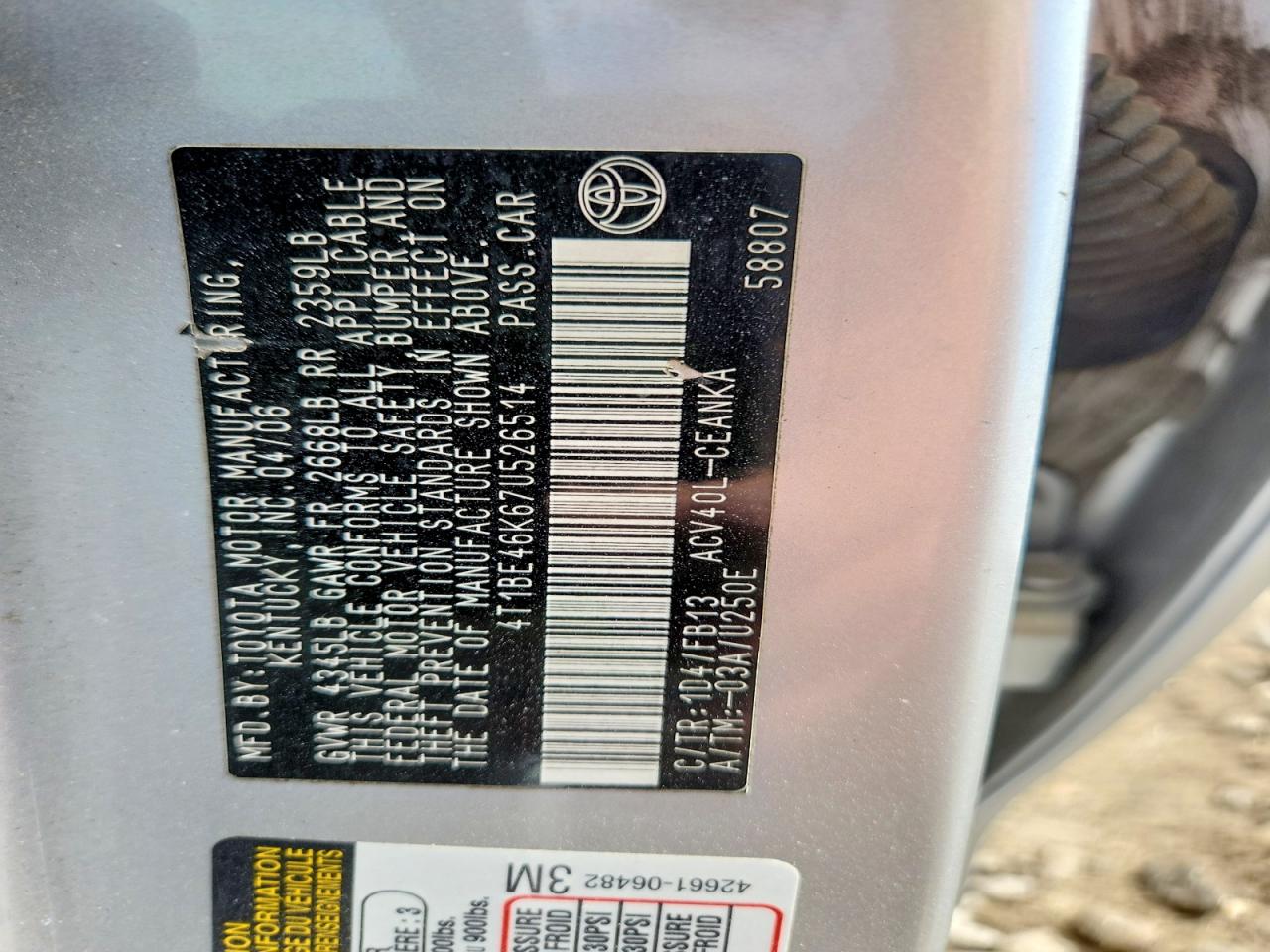2007 TOYOTA CAMRY LE photo 23