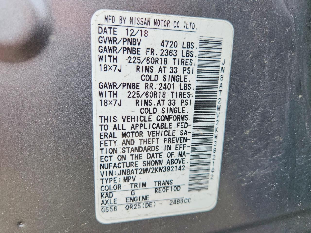 2019 NISSAN ROGUE SV photo 25
