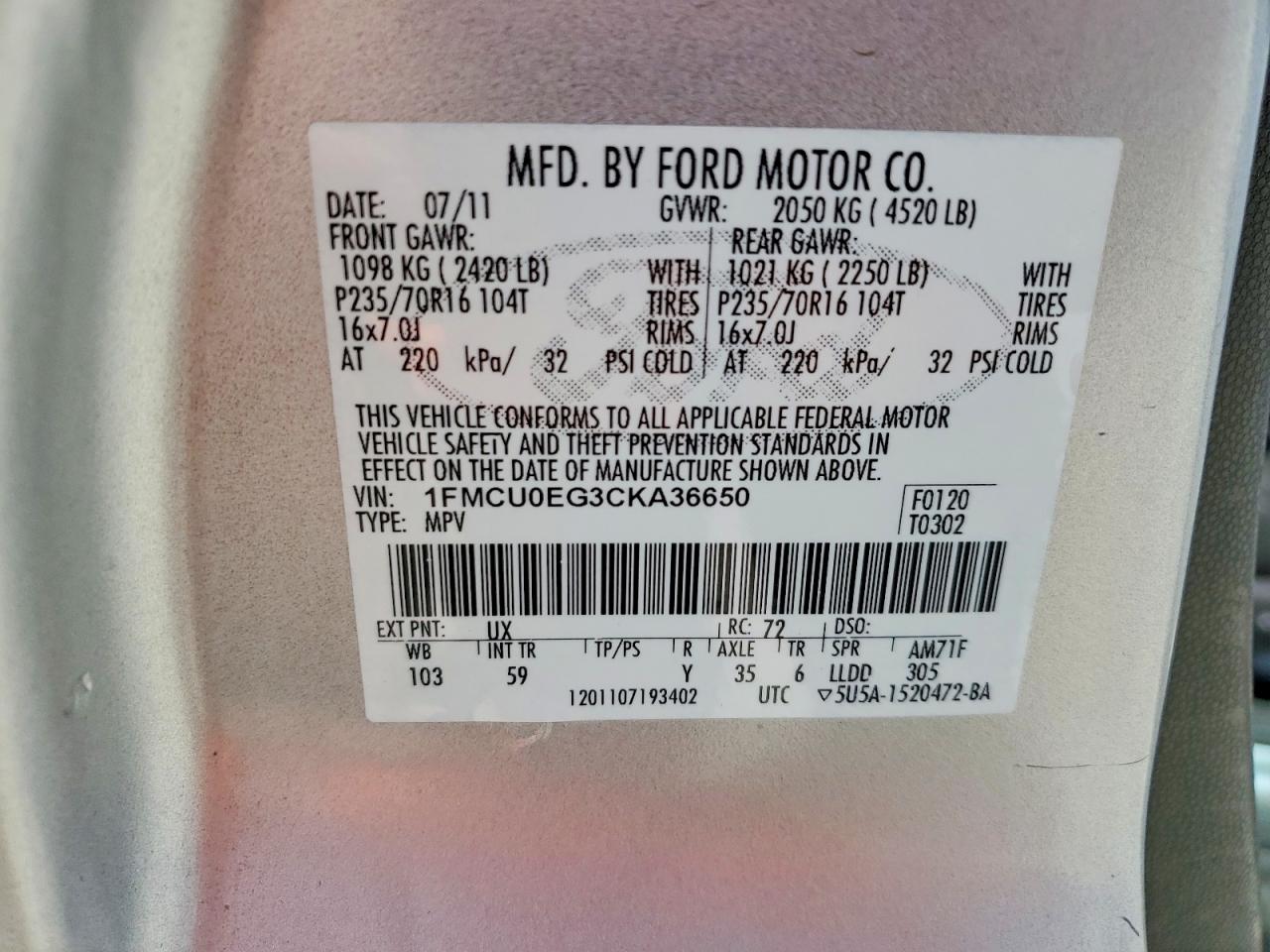 2012 FORD ESCAPE LIMITED photo 25
