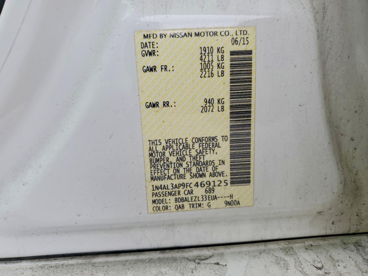 2015 NISSAN ALTIMA 2.5 S photo 12