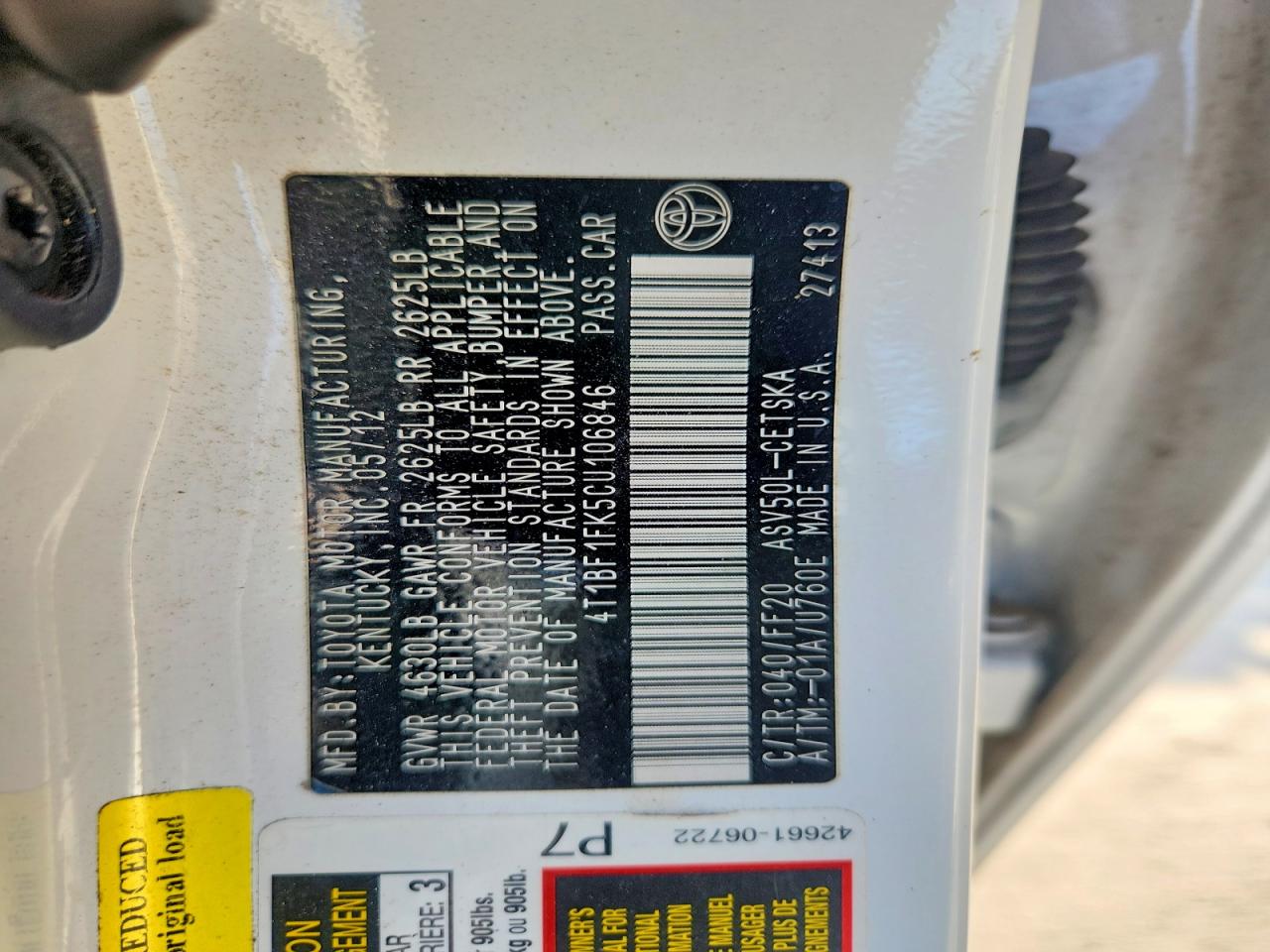 2012 TOYOTA CAMRY SE photo 37