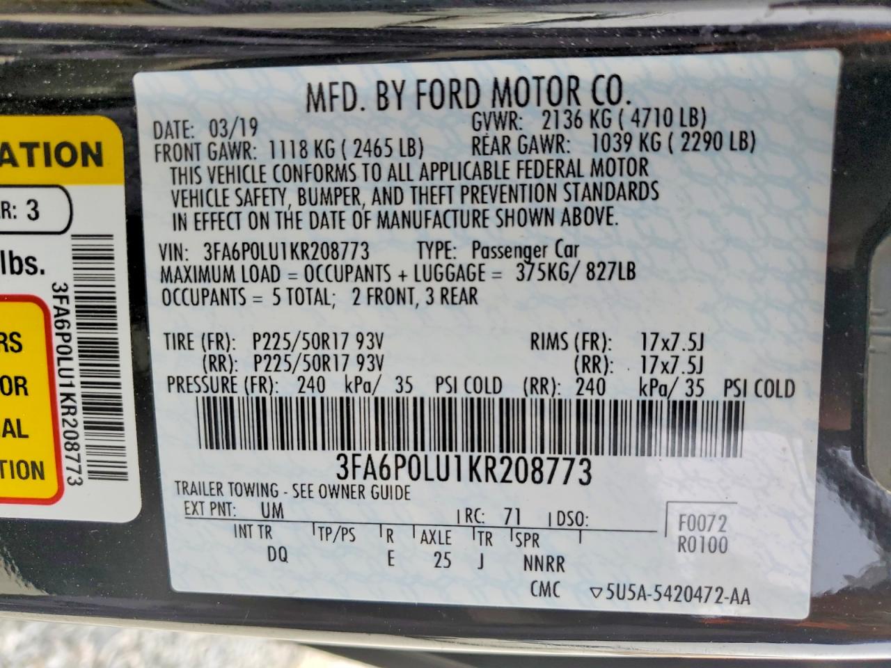 2019 FORD FUSION photo 23