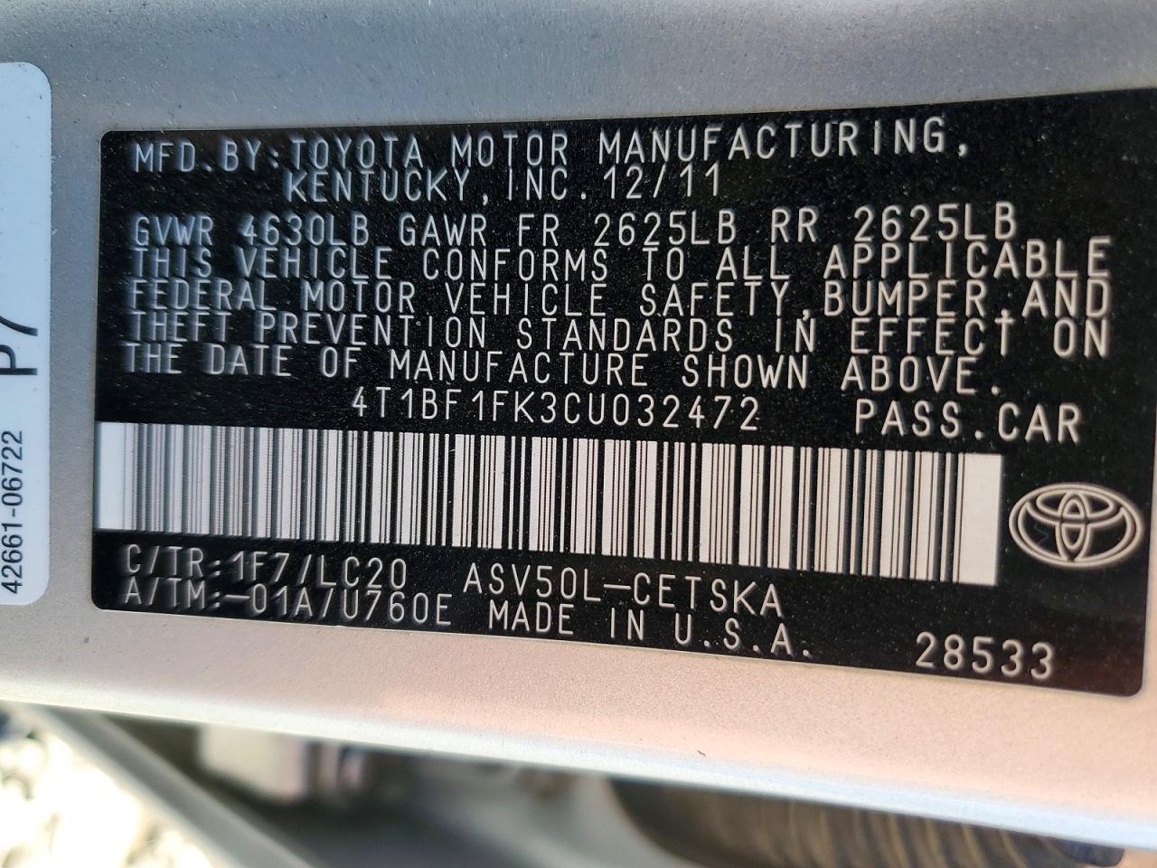 2012 TOYOTA CAMRY SE photo 34