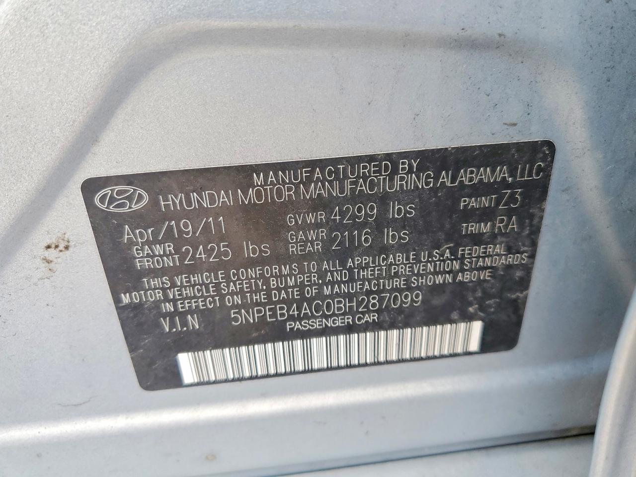 2011 HYUNDAI SONATA GLS photo 23