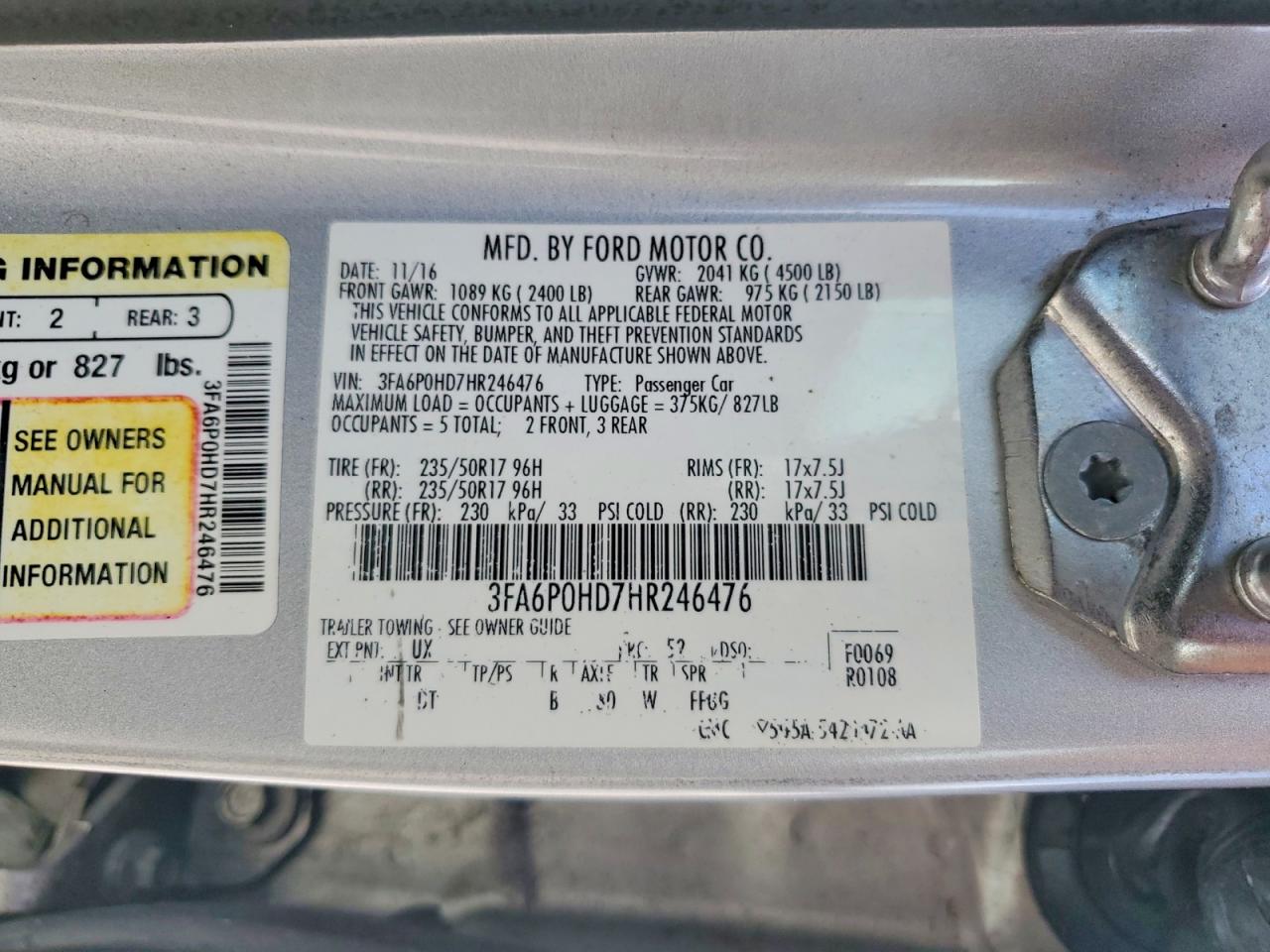 2017 FORD FUSION SE photo 37