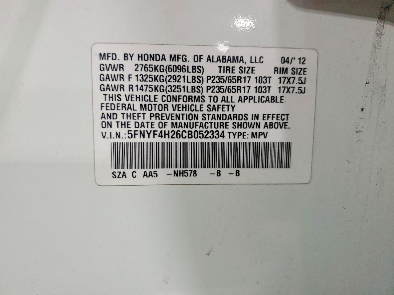 2012 HONDA PILOT LX photo 25