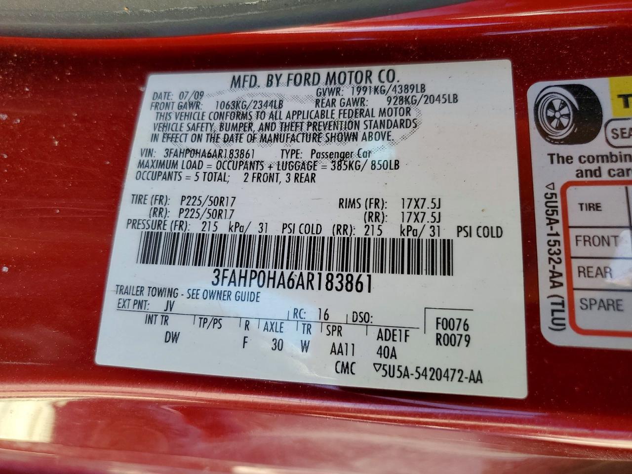 2010 FORD FUSION SE photo 25