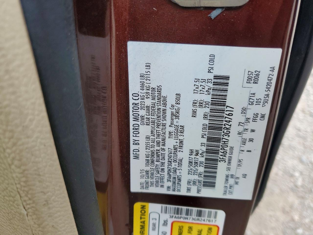 2016 FORD FUSION SE photo 12