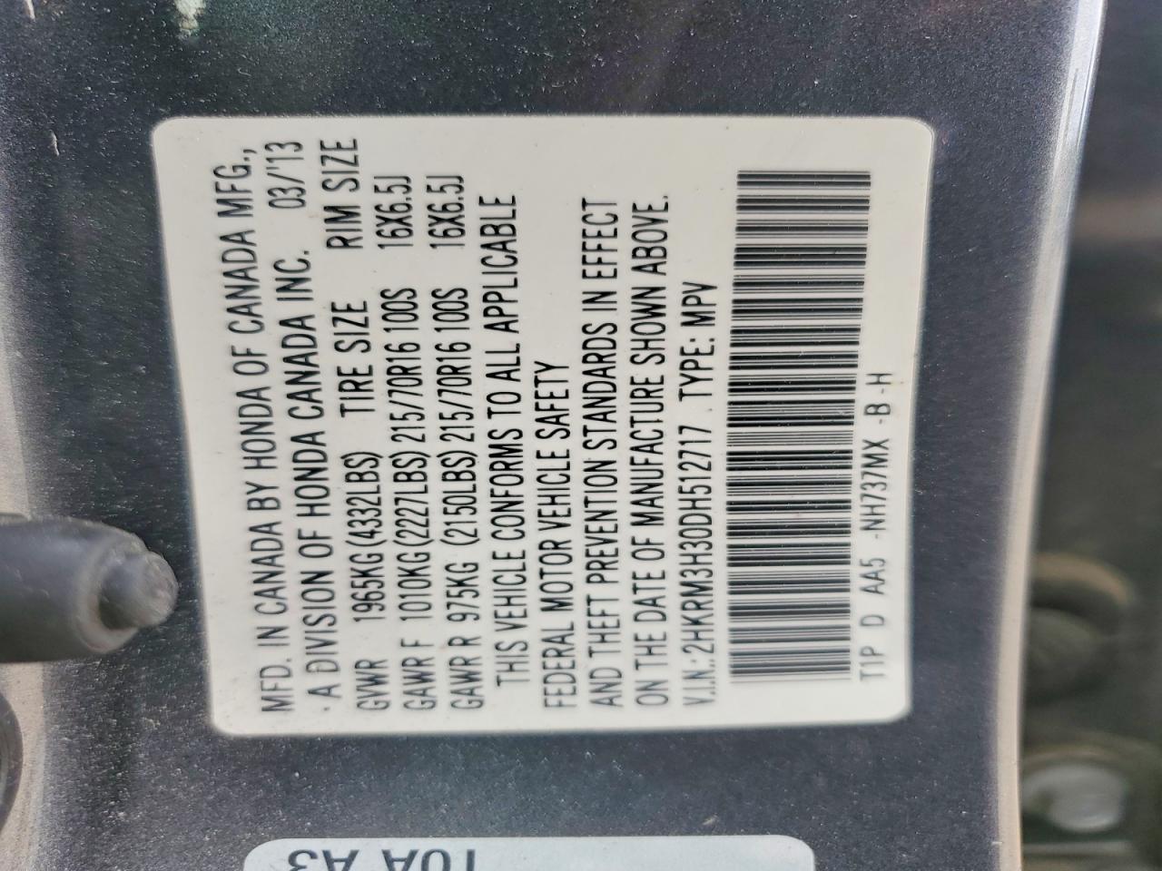 2013 HONDA CR-V LX photo 12