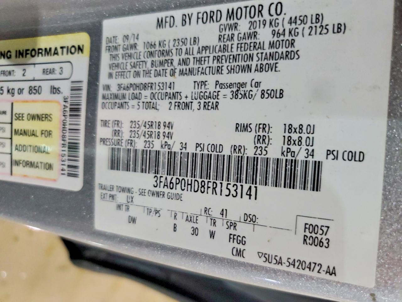 2015 FORD FUSION SE photo 23