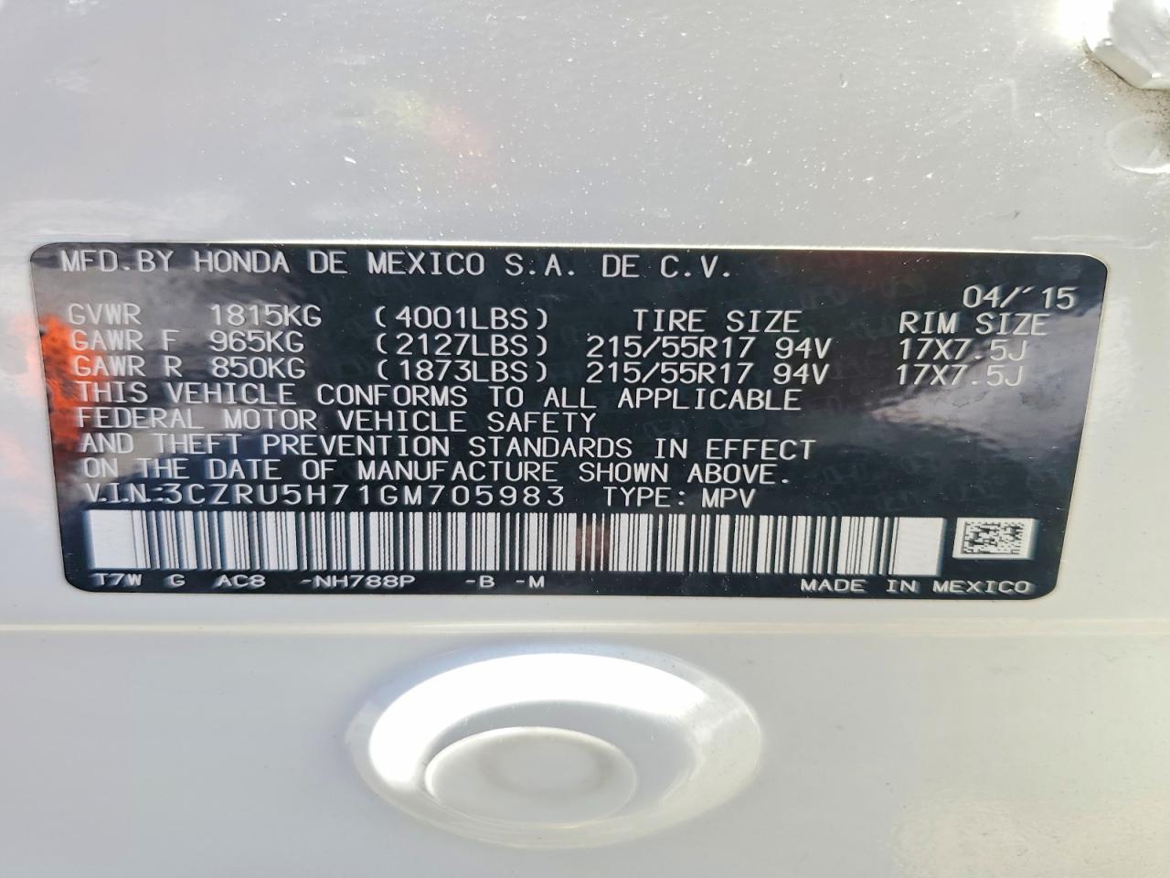 2016 HONDA HR-V EXL photo 34