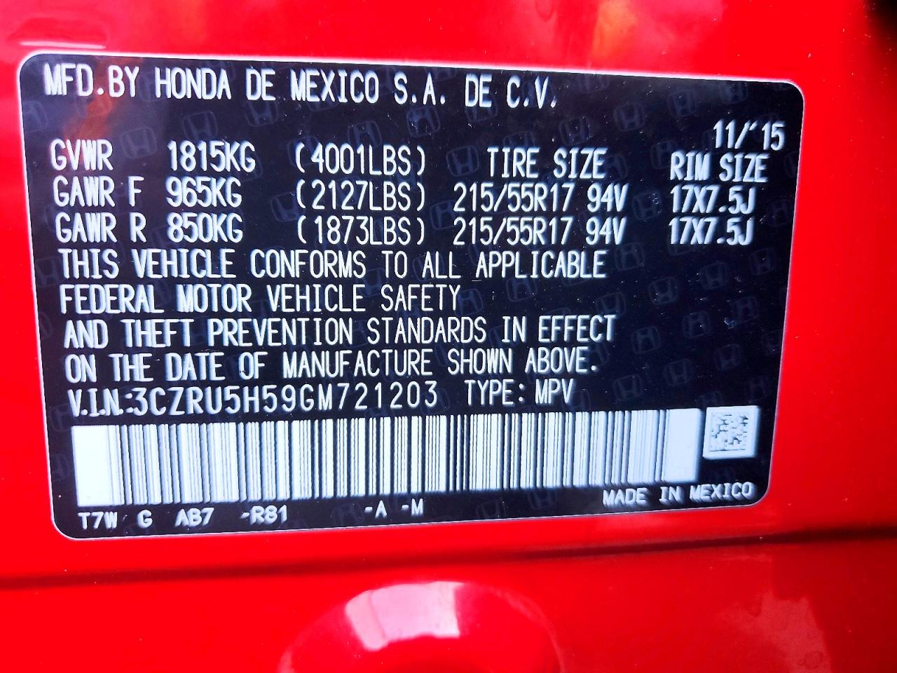 2016 HONDA HR-V EX photo 37
