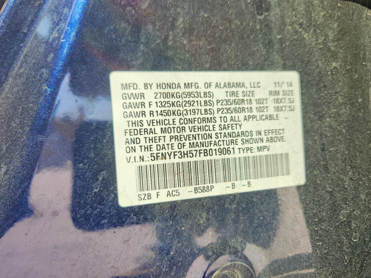 2015 HONDA PILOT EXL photo 40
