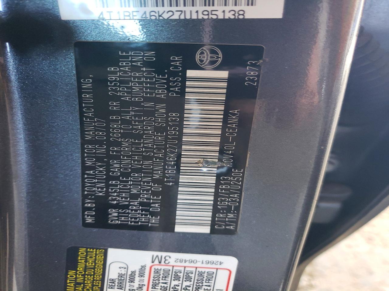 2007 TOYOTA CAMRY LE photo 23