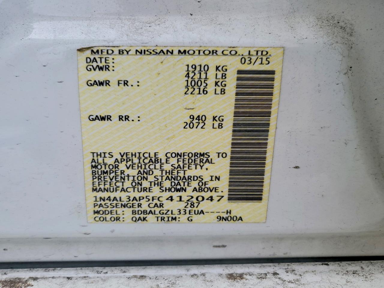 2015 NISSAN ALTIMA 2.5 S photo 13