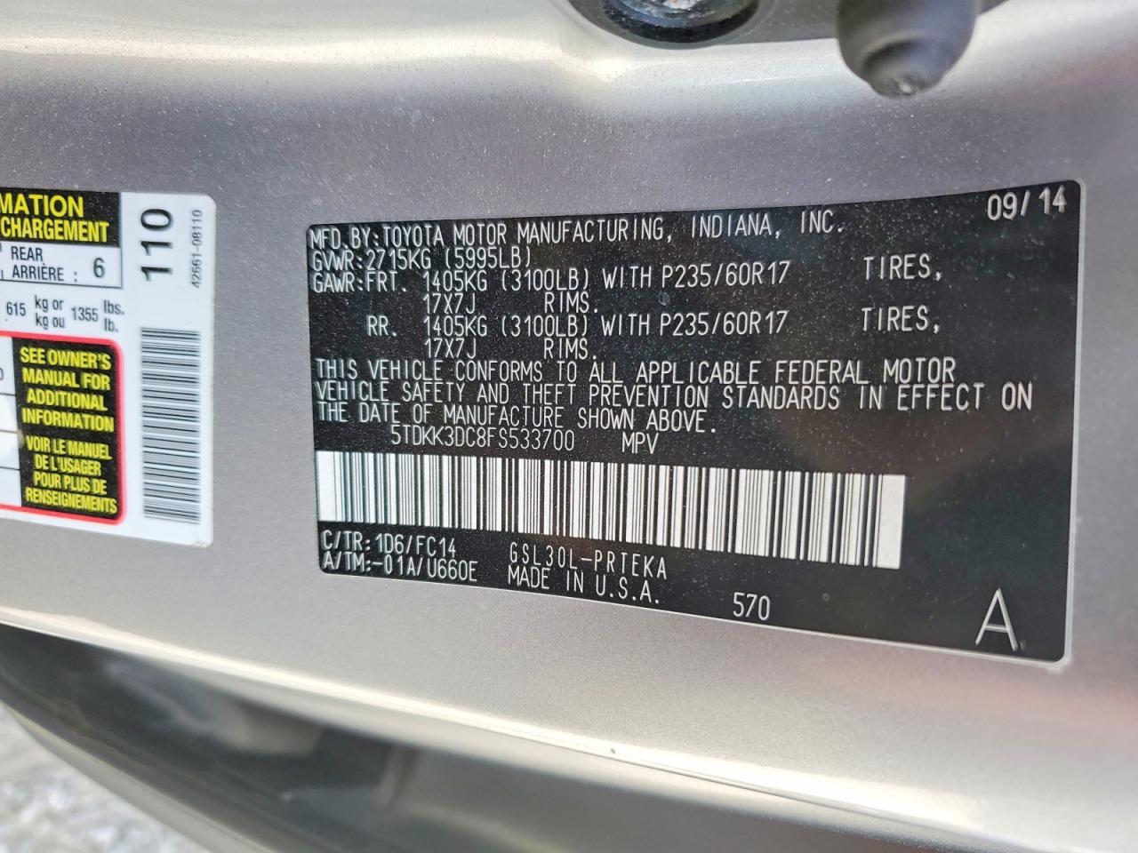 2015 TOYOTA SIENNA LE 8-PASSENGER photo 27