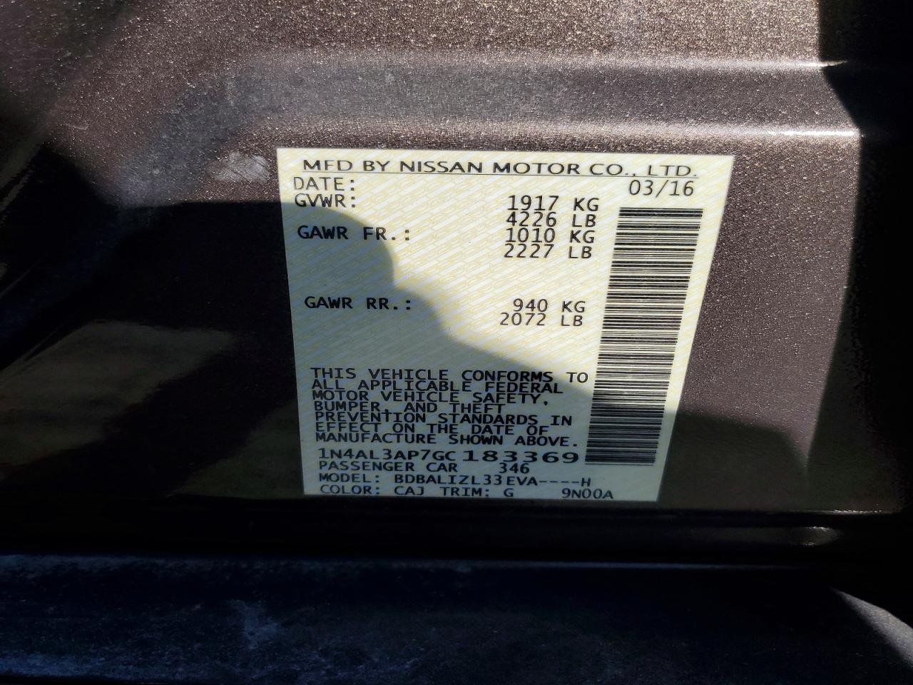 2016 NISSAN ALTIMA 2.5 SV photo 13