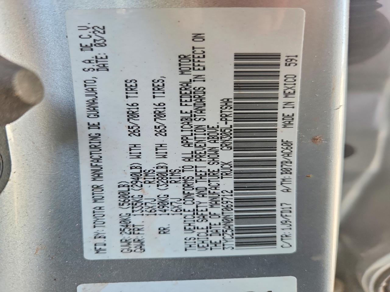 2022 TOYOTA TACOMA SR V6 photo 23