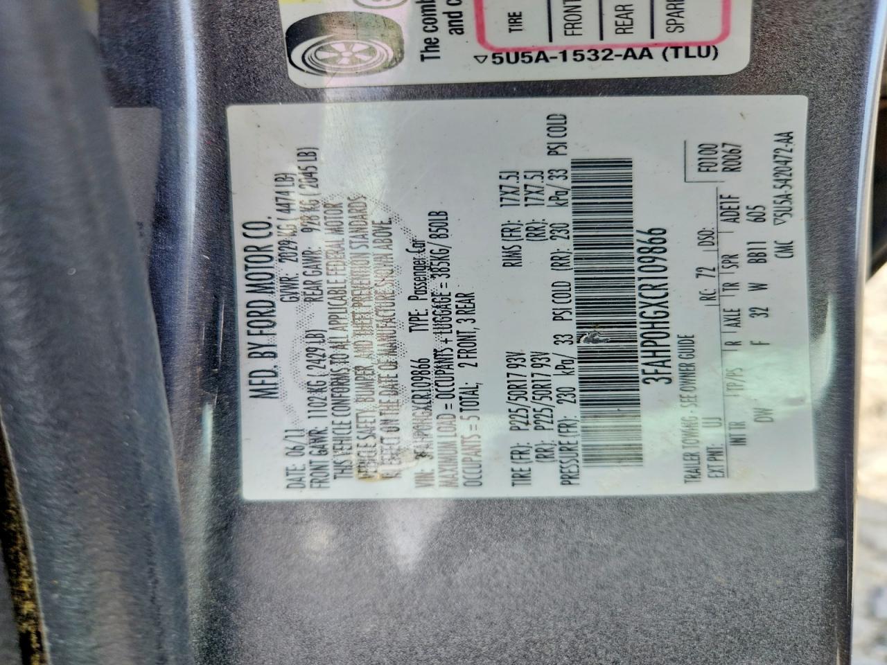 2012 FORD FUSION SE photo 23