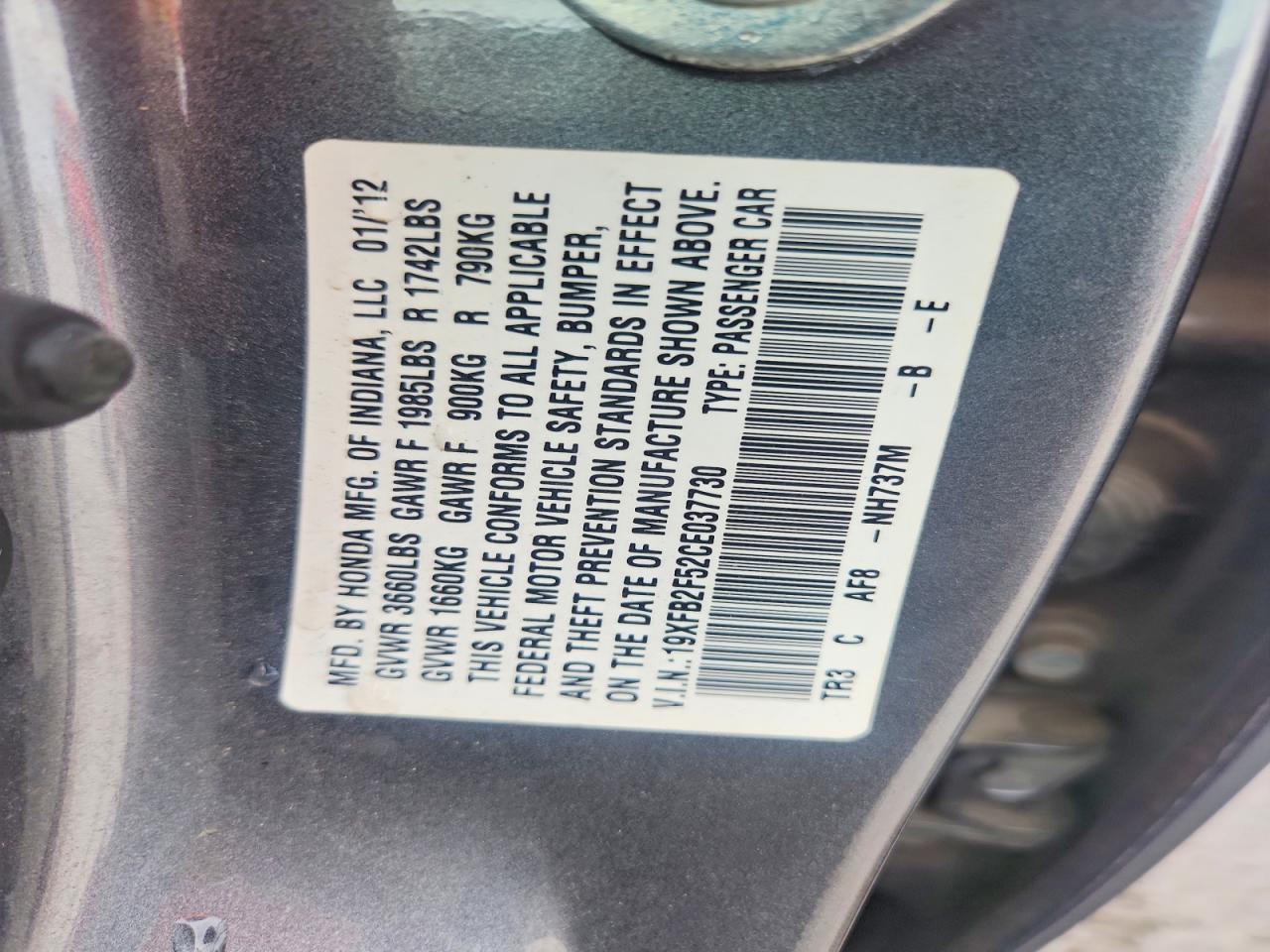 2012 HONDA CIVIC LX photo 25