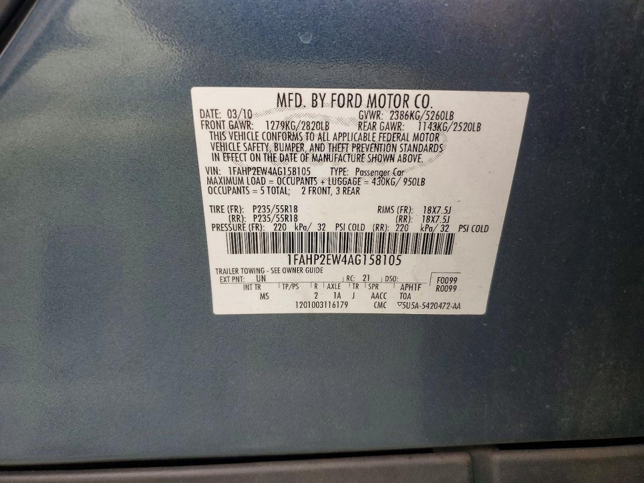 2010 FORD TAURUS SEL photo 23