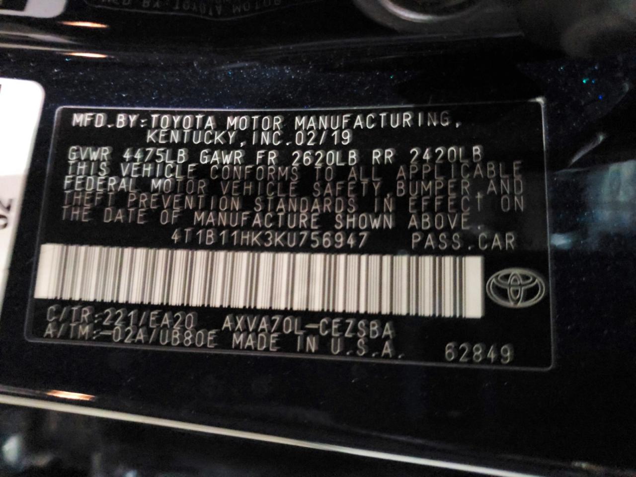 2019 TOYOTA CAMRY SE photo 23