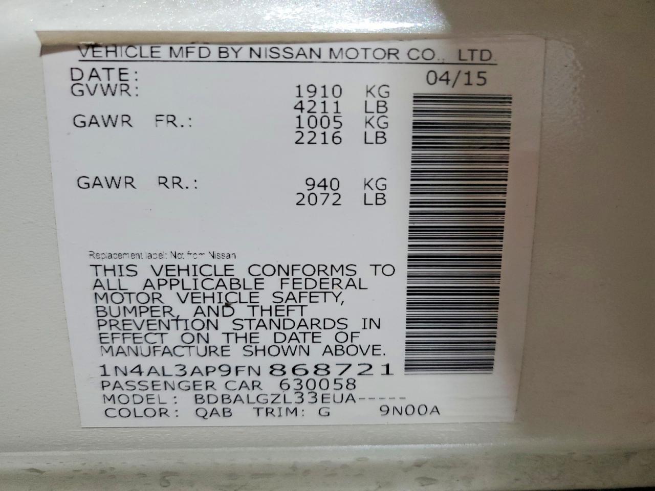 2015 NISSAN ALTIMA 2.5 S photo 25