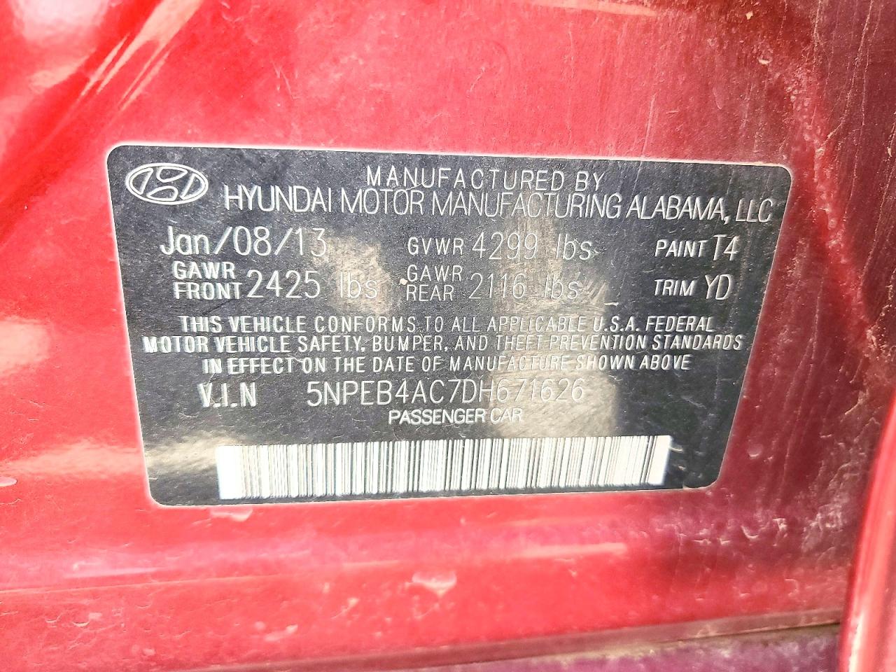 2013 HYUNDAI SONATA GLS photo 12