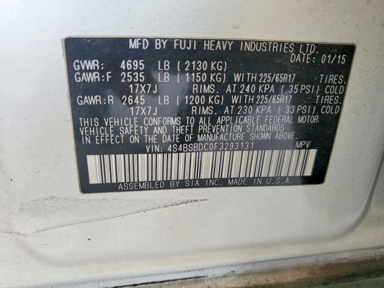 2015 SUBARU OUTBACK 2.5I PREMIUM photo 23