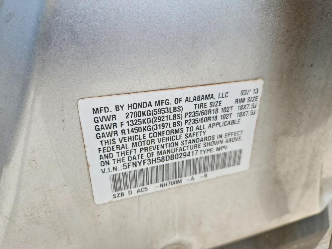 2013 HONDA PILOT EXL photo 37