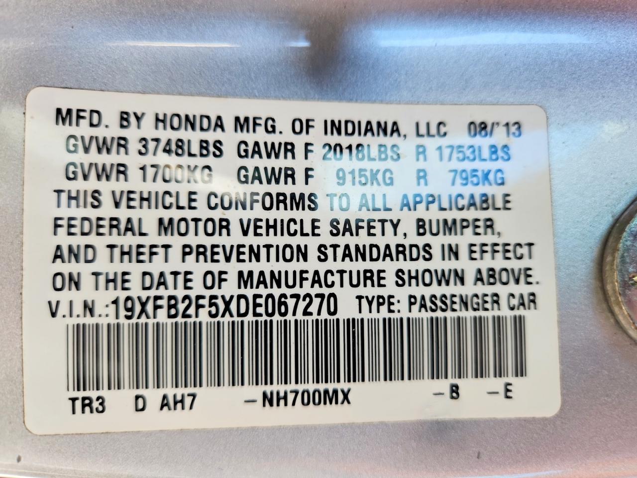 2013 HONDA CIVIC LX photo 23