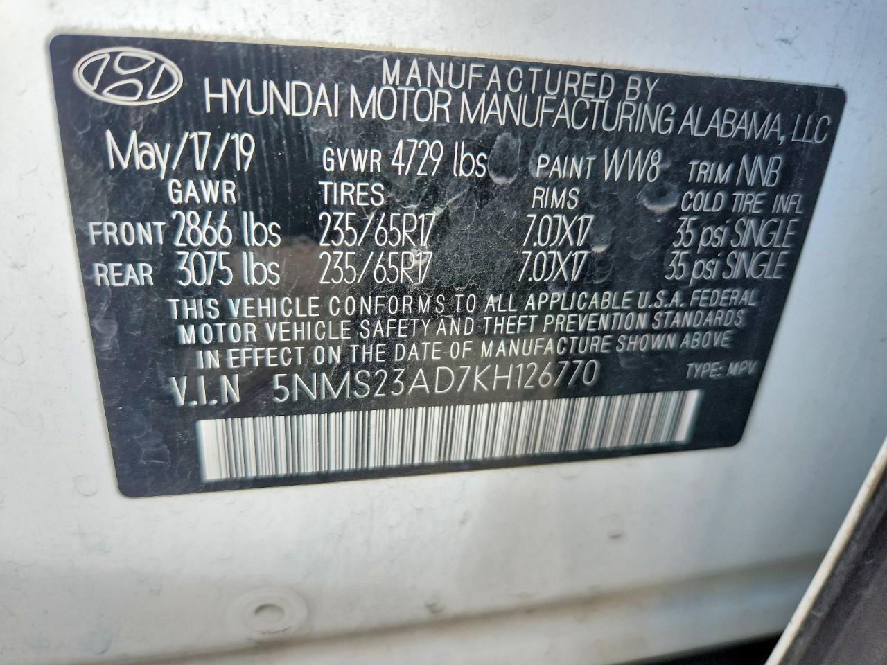 2019 HYUNDAI SANTA FE SE 2.4L photo 37