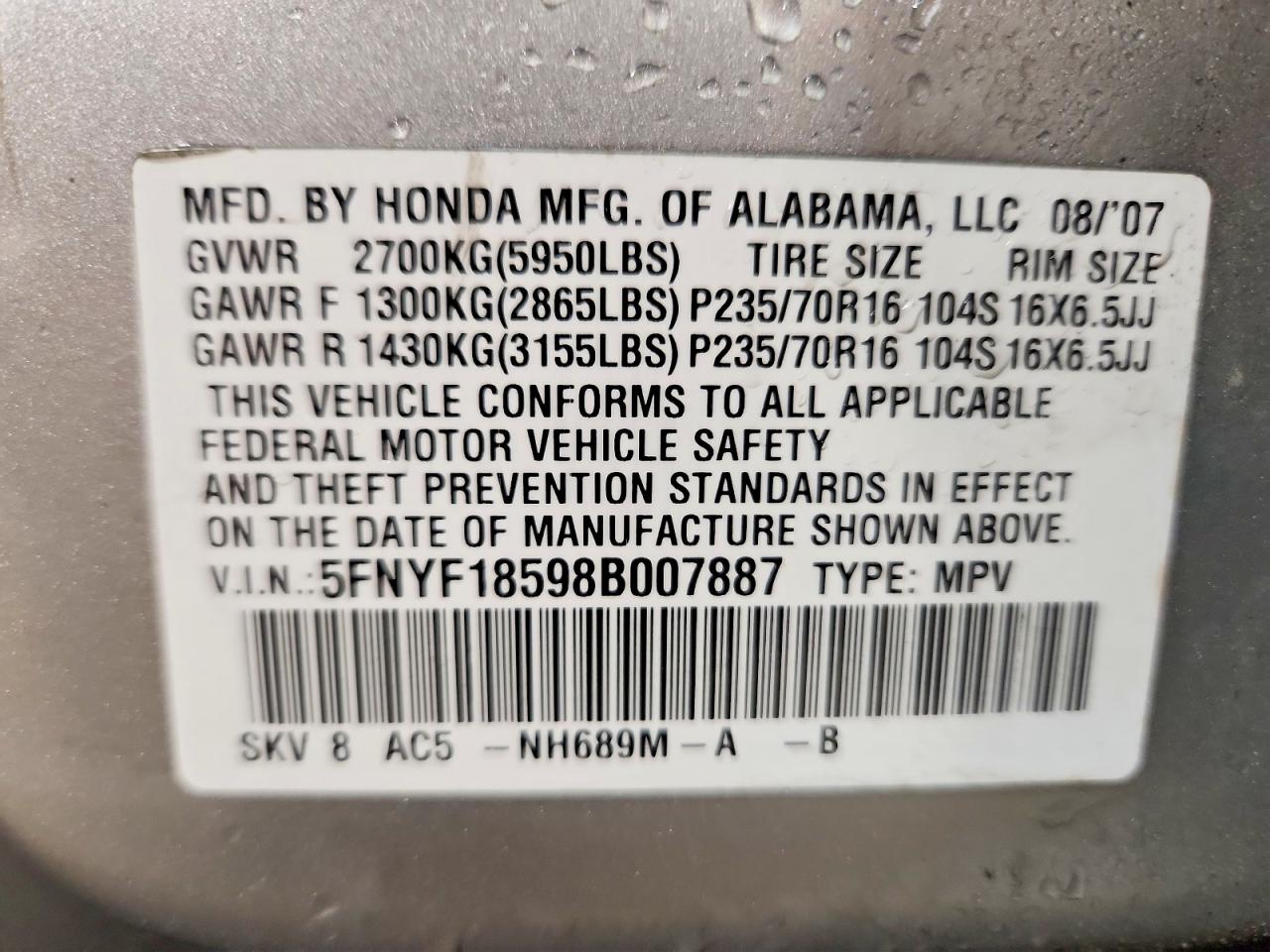 2008 HONDA PILOT EXL photo 37