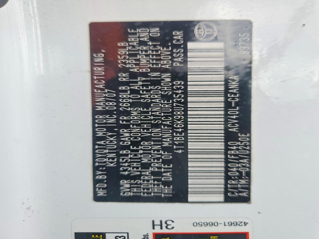 2008 TOYOTA CAMRY LE photo 23