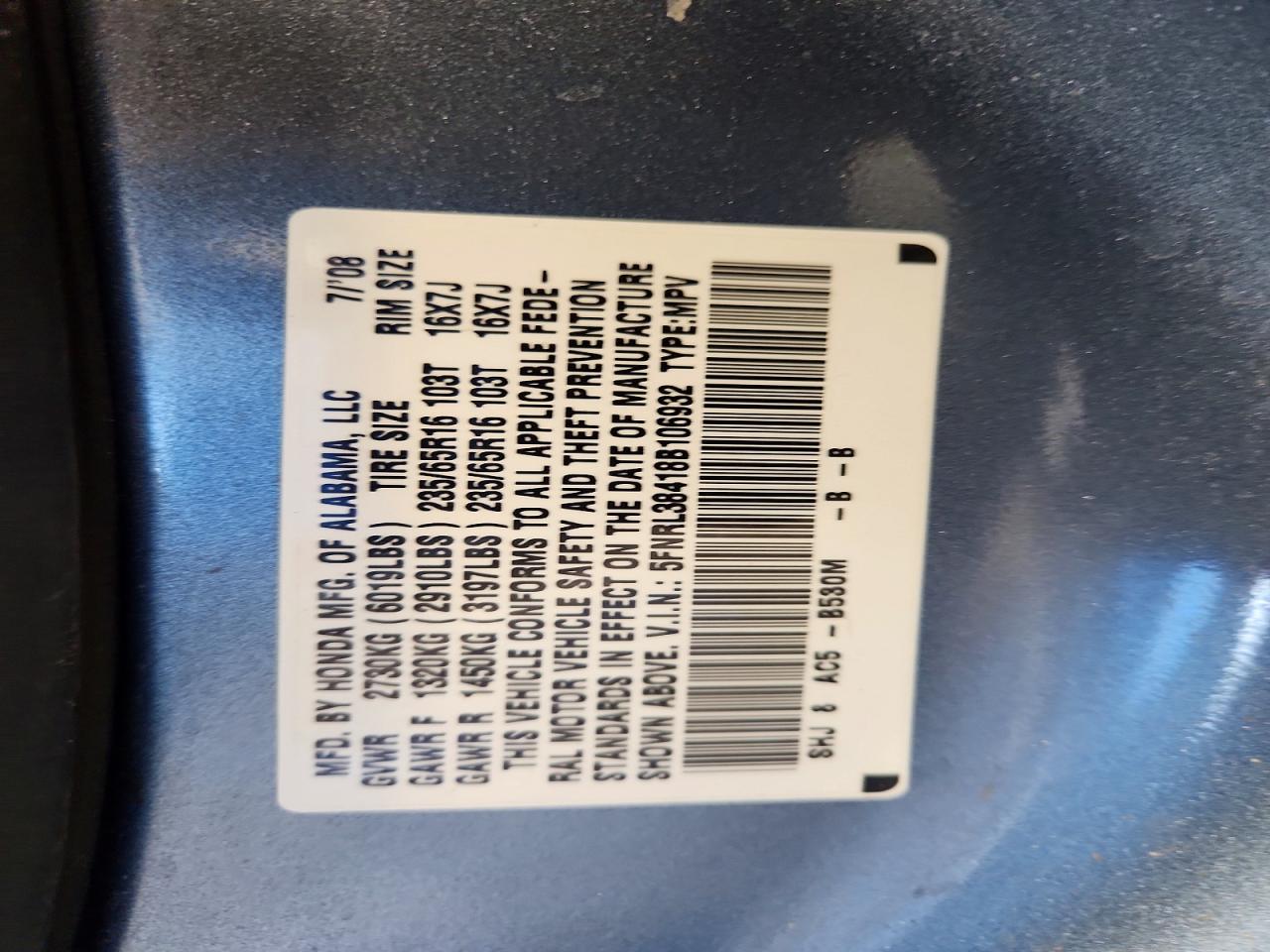 2008 HONDA ODYSSEY EX photo 27