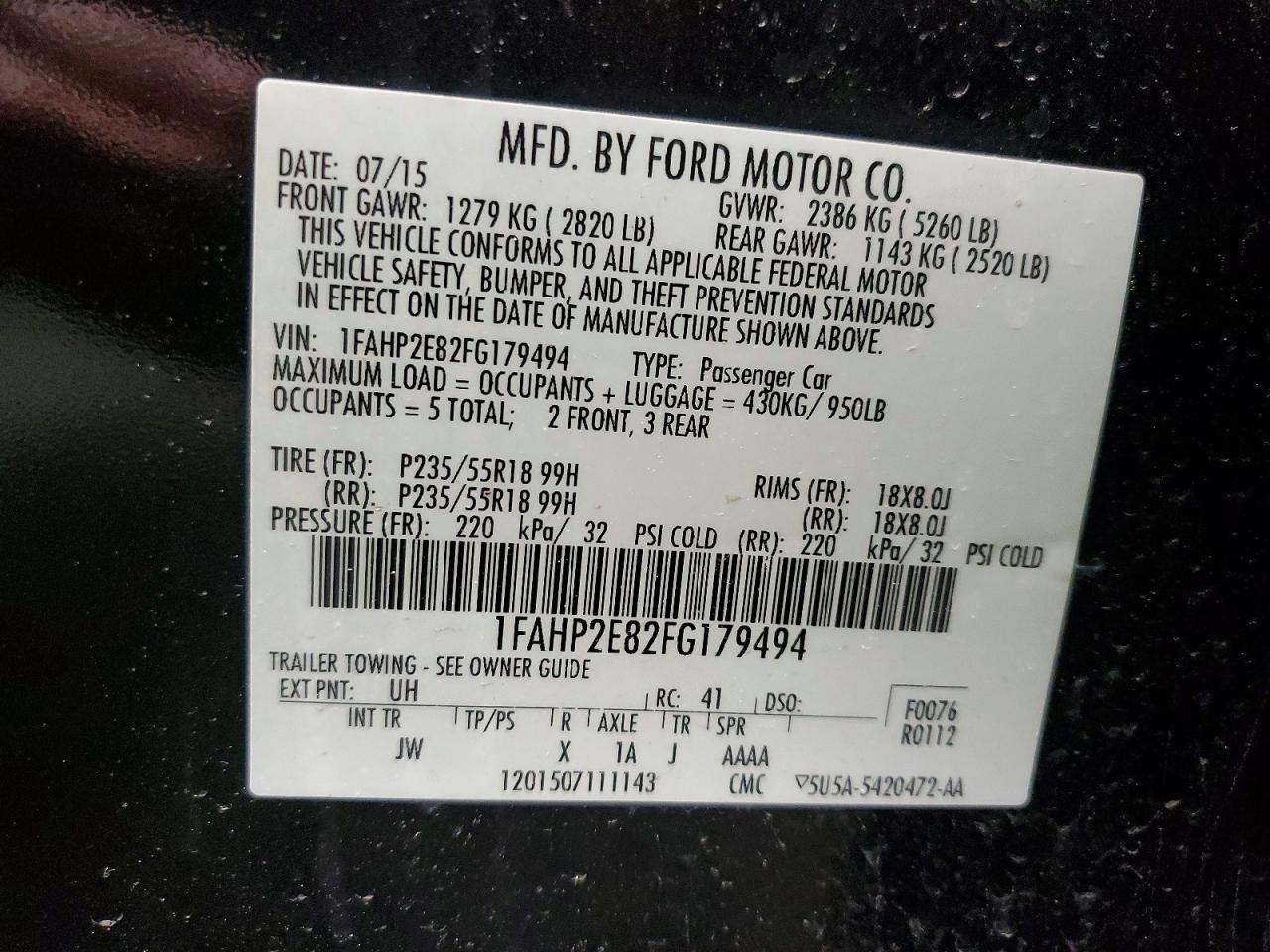 2015 FORD TAURUS SEL photo 12