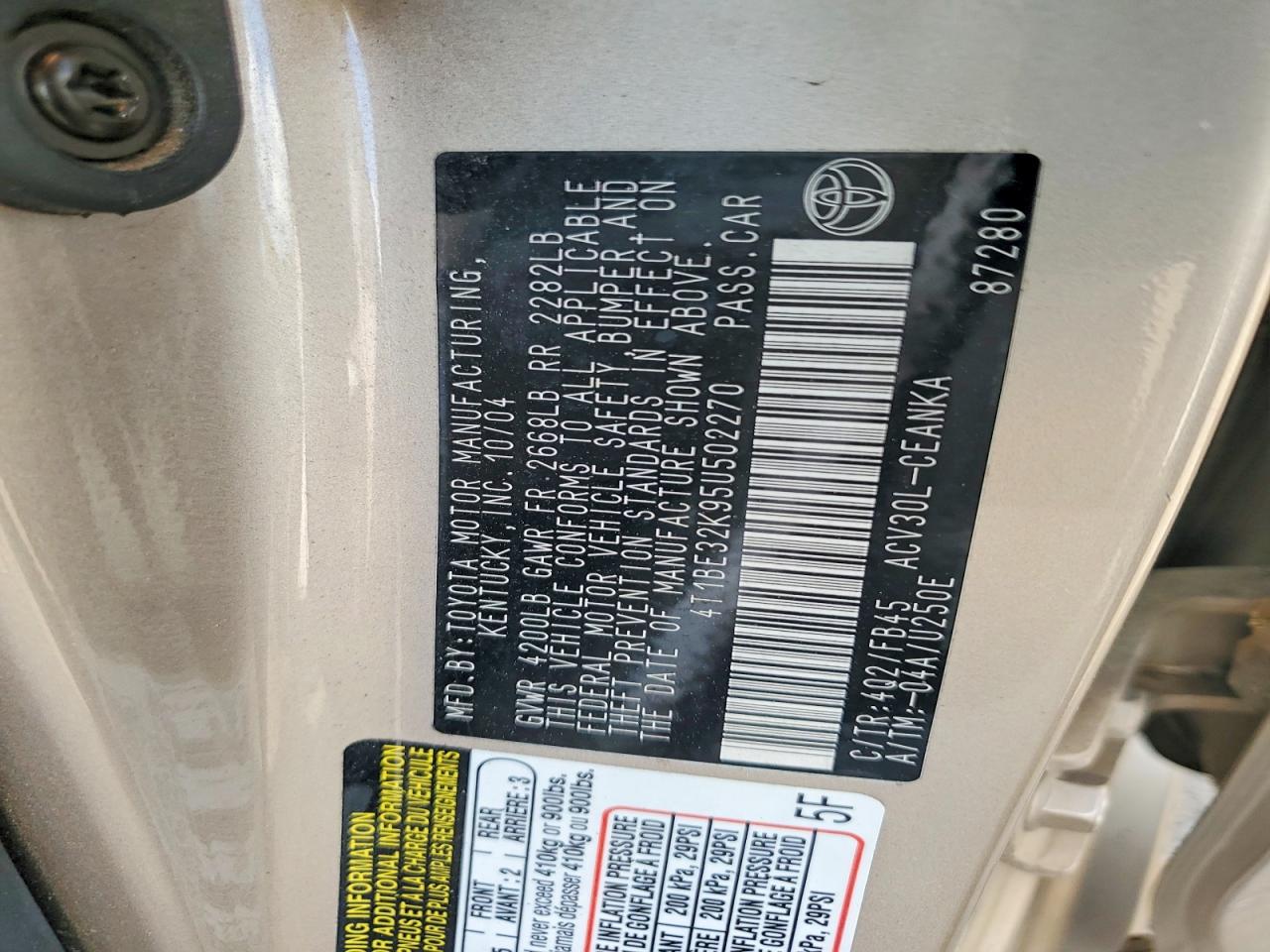 2005 TOYOTA CAMRY LE photo 12