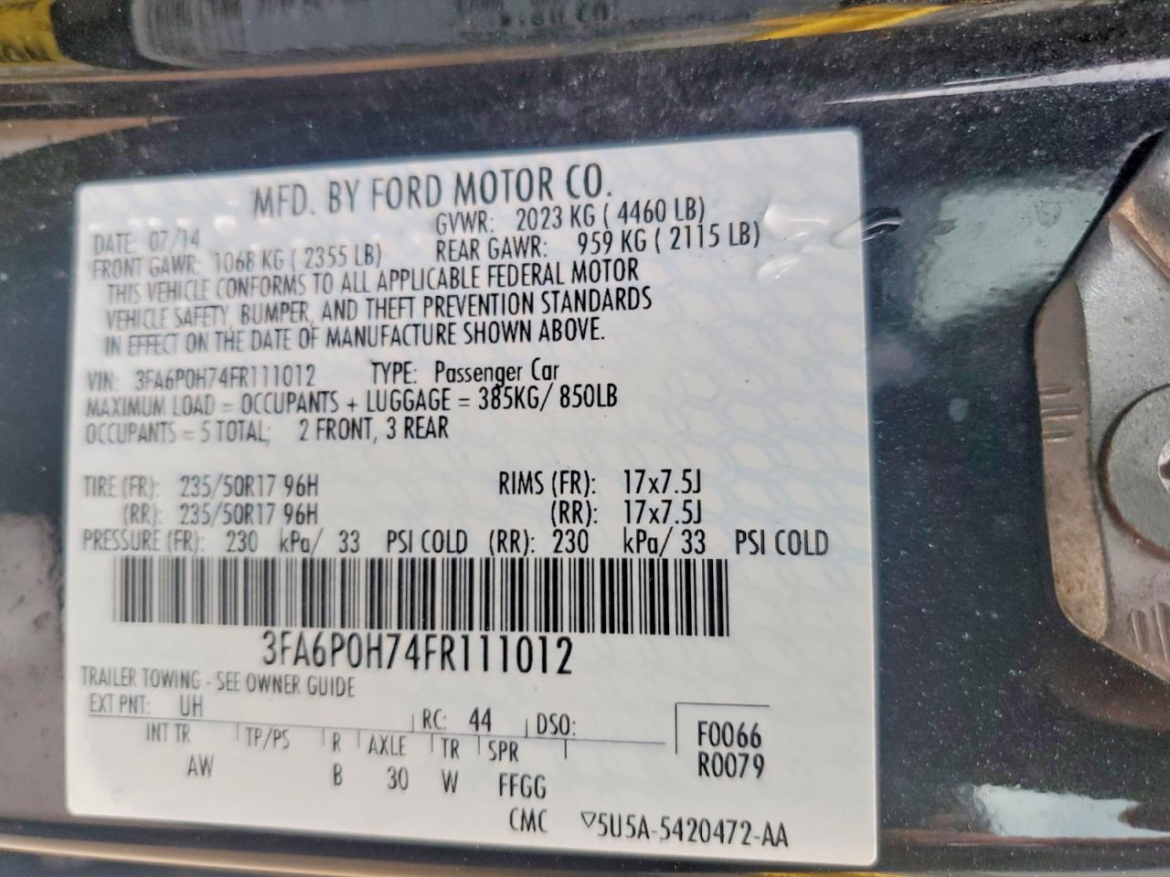 2015 FORD FUSION SE photo 34