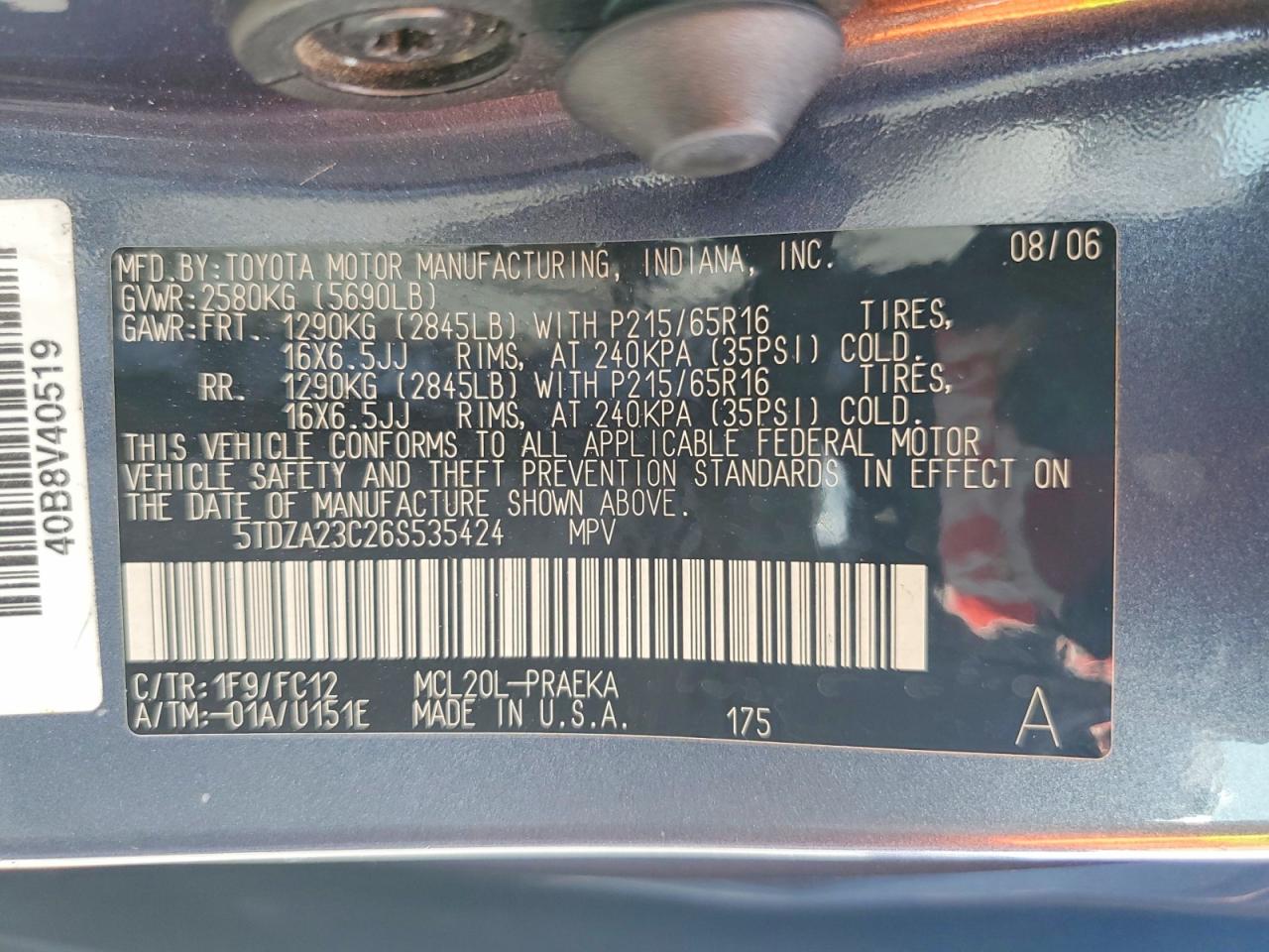 2006 TOYOTA SIENNA LE 8 PASSENGER photo 25
