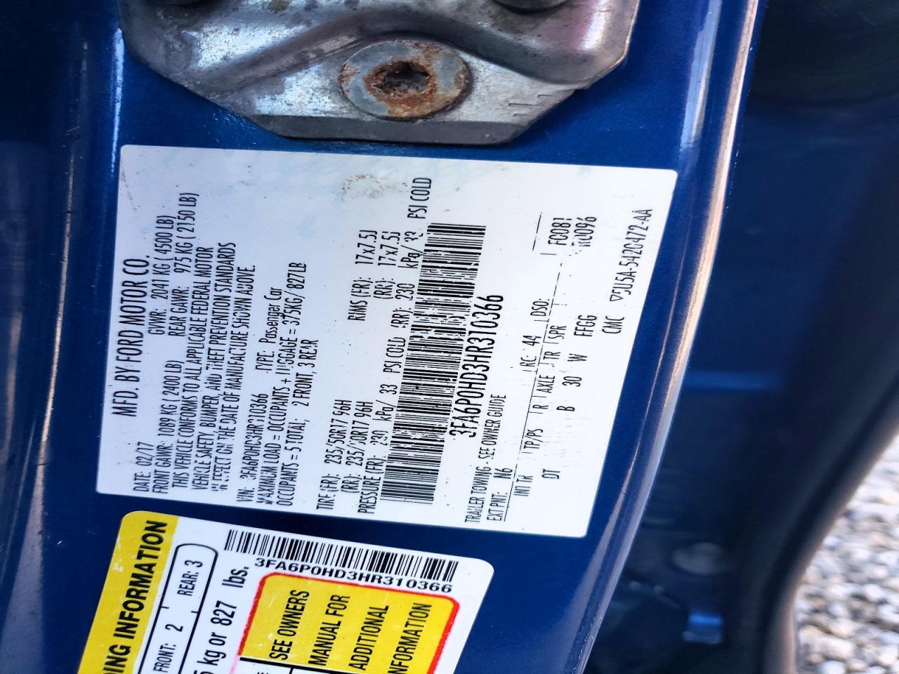 2017 FORD FUSION SE photo 34