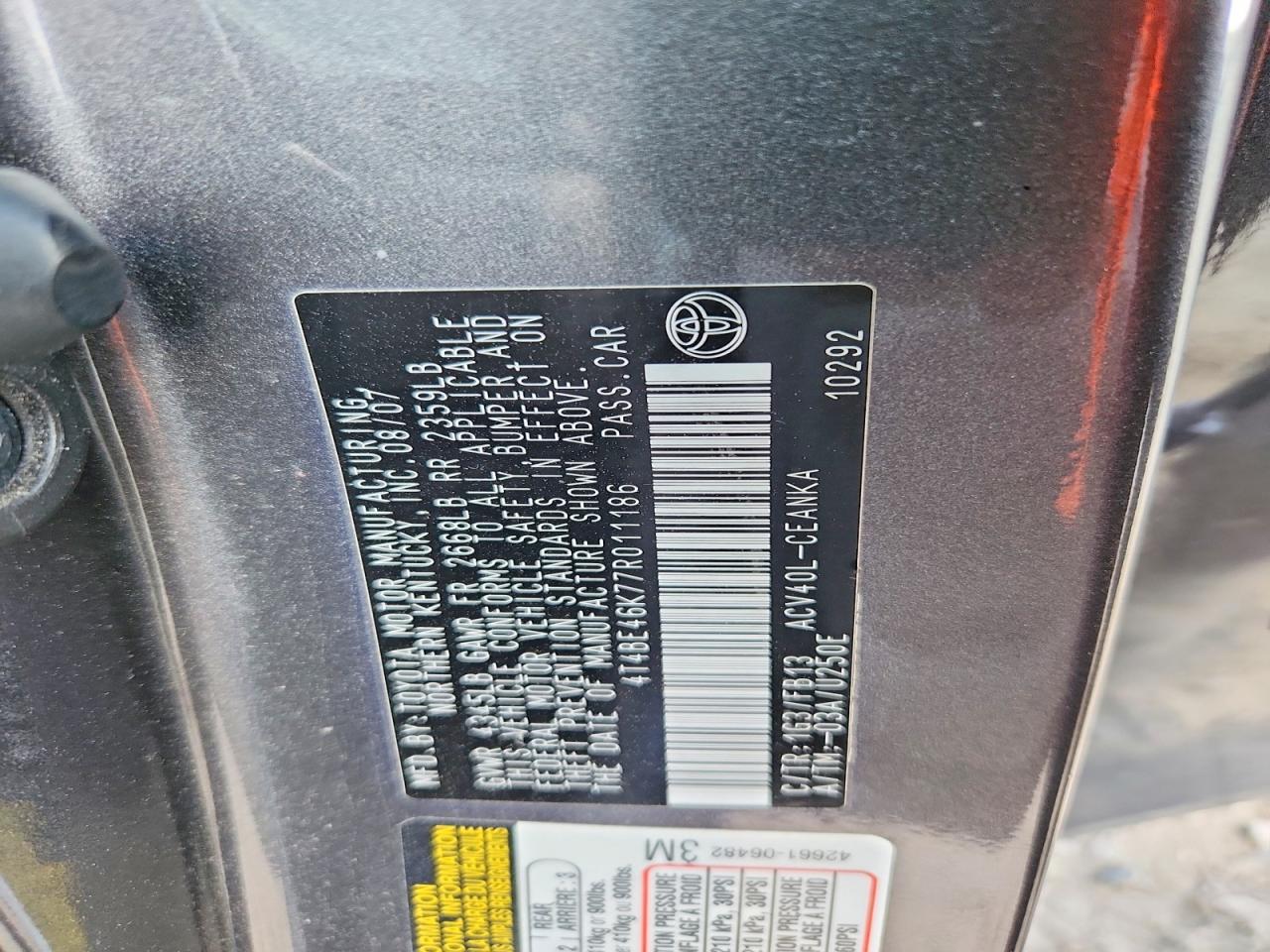 2007 TOYOTA CAMRY LE photo 23