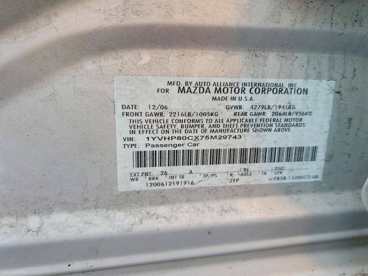 2007 MAZDA 6 I photo 12