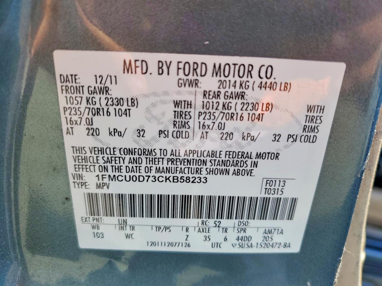 2012 FORD ESCAPE XLT photo 25