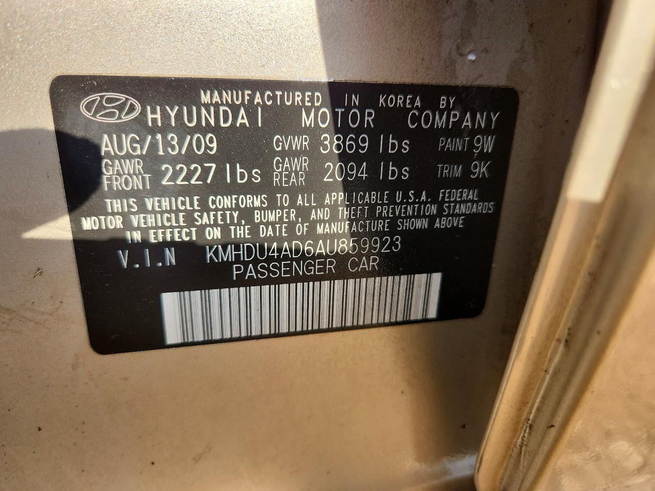 2010 HYUNDAI ELANTRA GLS photo 23